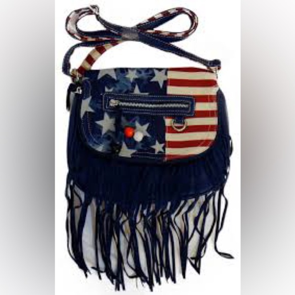 Fringe Crossbody denim Bag with American Flag Design